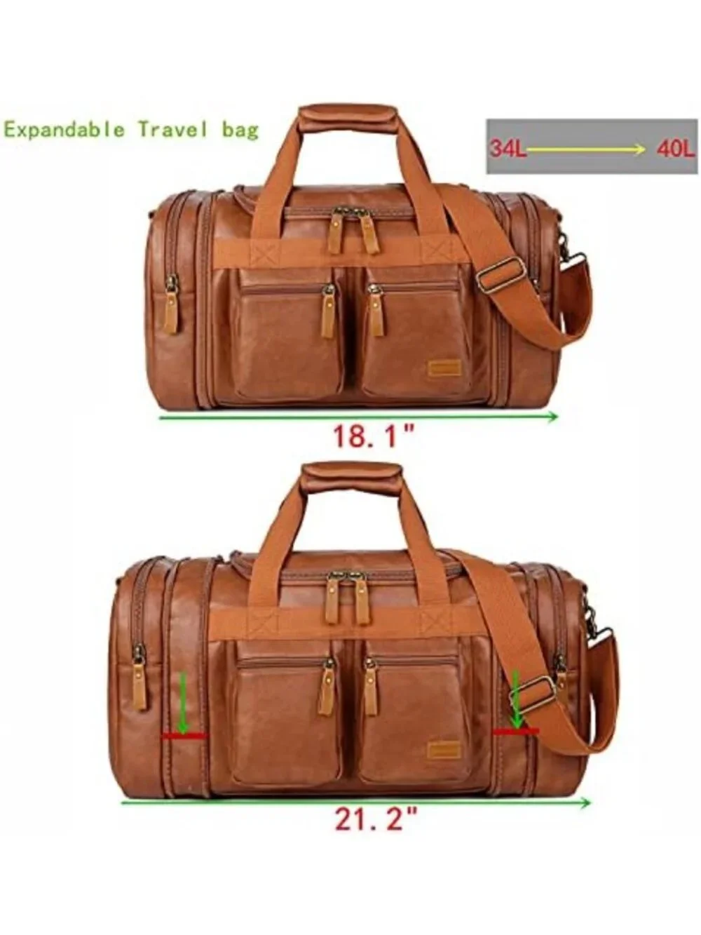 Stylish Vegan Leather Weekender Duffel Bag - Travel, Overnight & Sports Carry-On